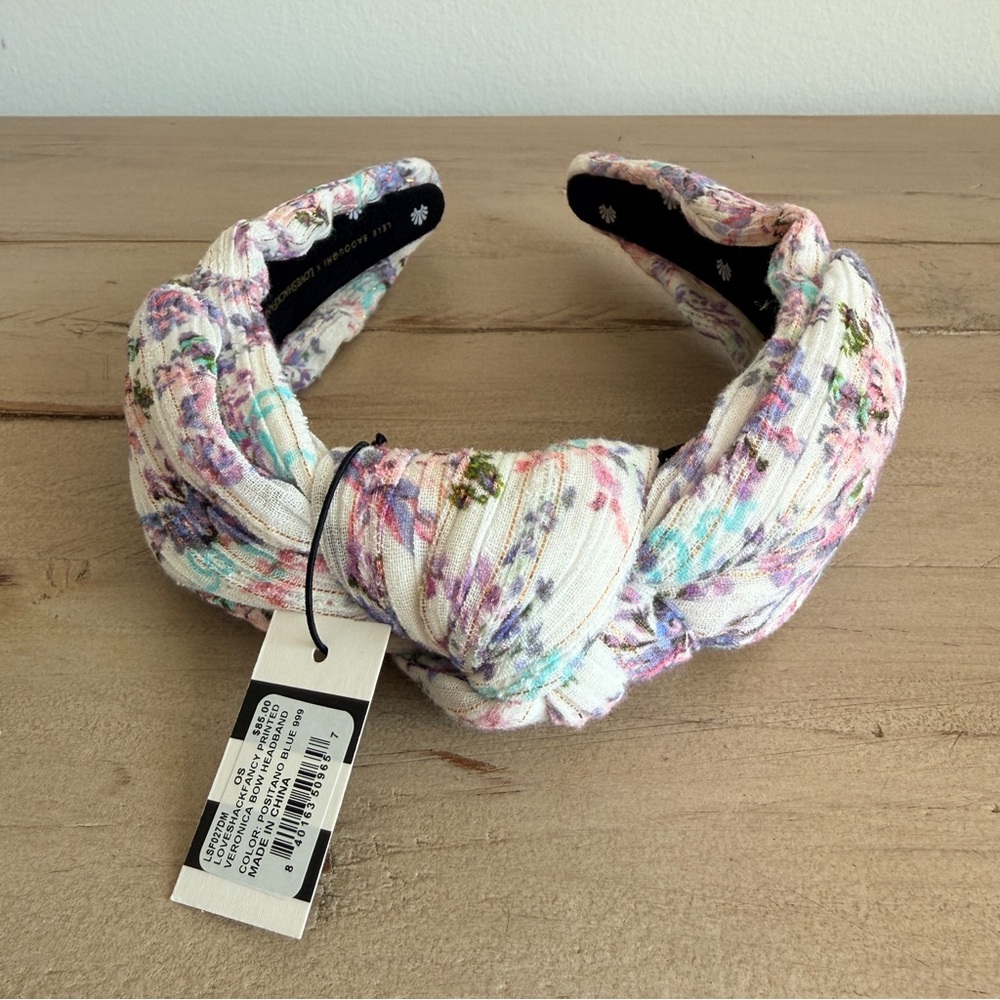 Lele Sadoughi X LoveShackFancy Printed Veronica Bow Headband in Positano Blue